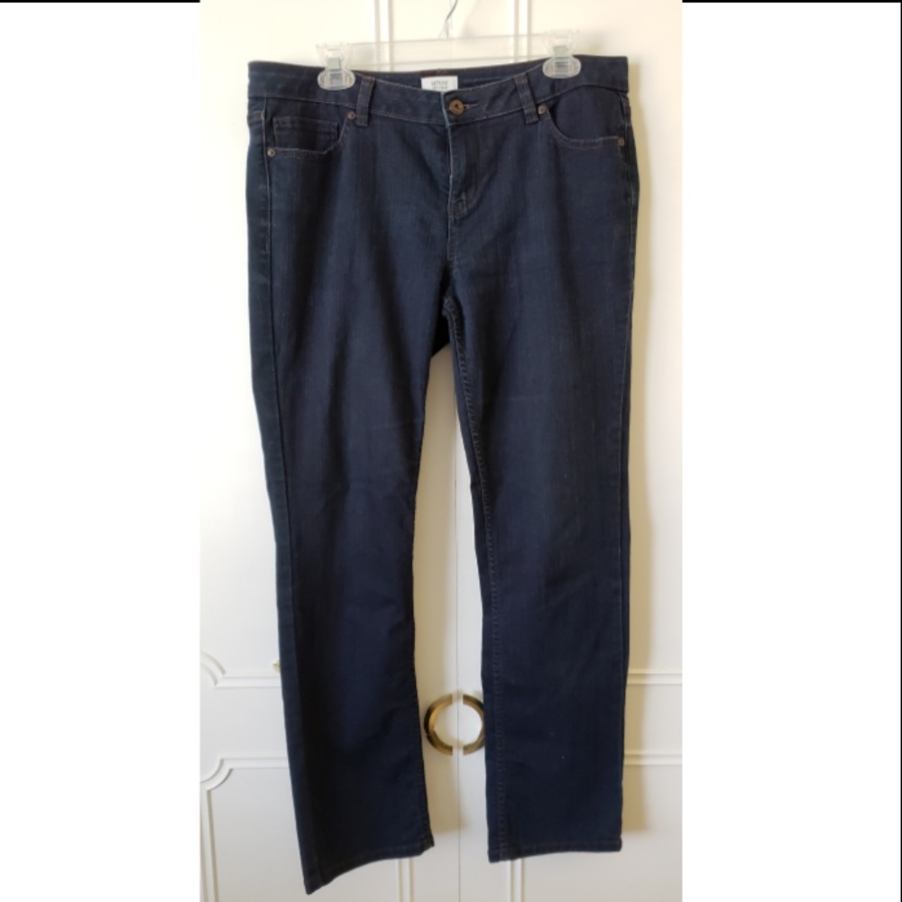 Straight leg, dark wash jeans